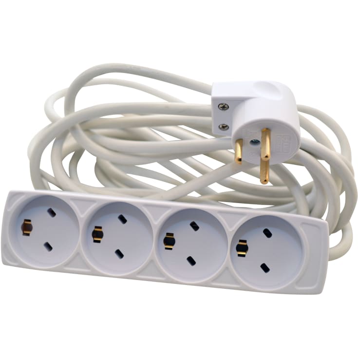 4-Stikdåse M/J EDB med 5 meter ledning hvid