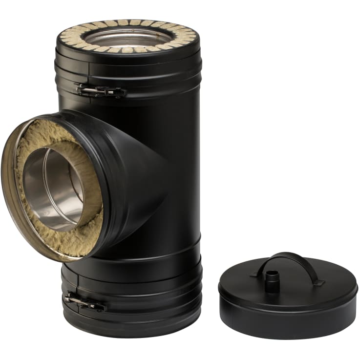 130mm Metalbestos Wood t-stykke 90° med renseprop