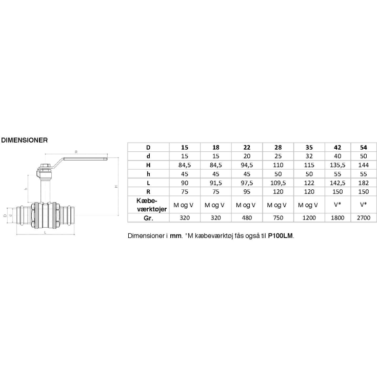 Pettinaroli TEA Press kuleventil 35 mm med høy hals, press x press