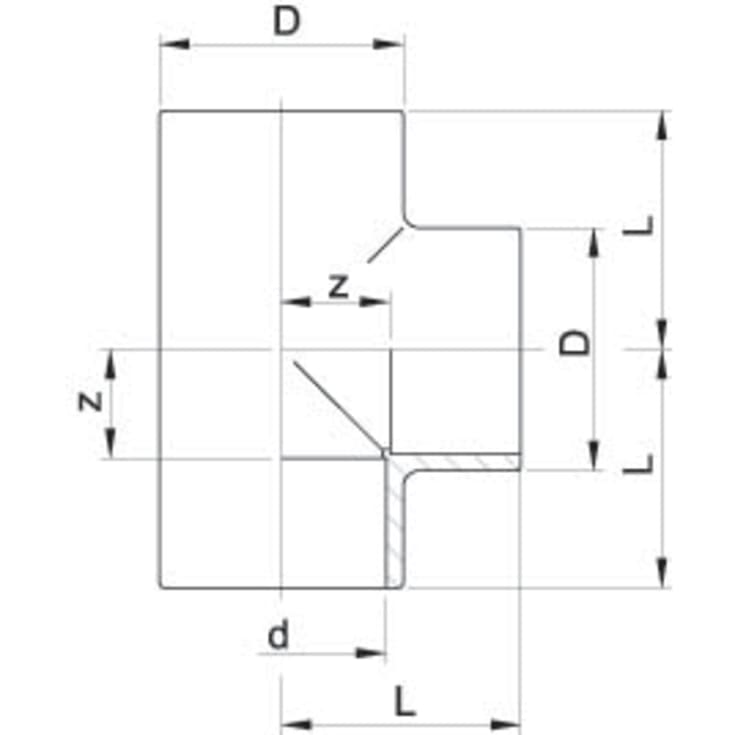+GF+ tee, 90°, Ø40 mm, plast, grå