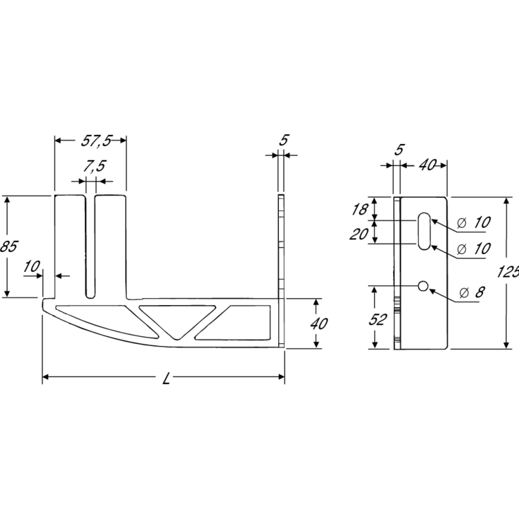 Vægbæring smal til Hudevad lavkonvektor (1 stk)