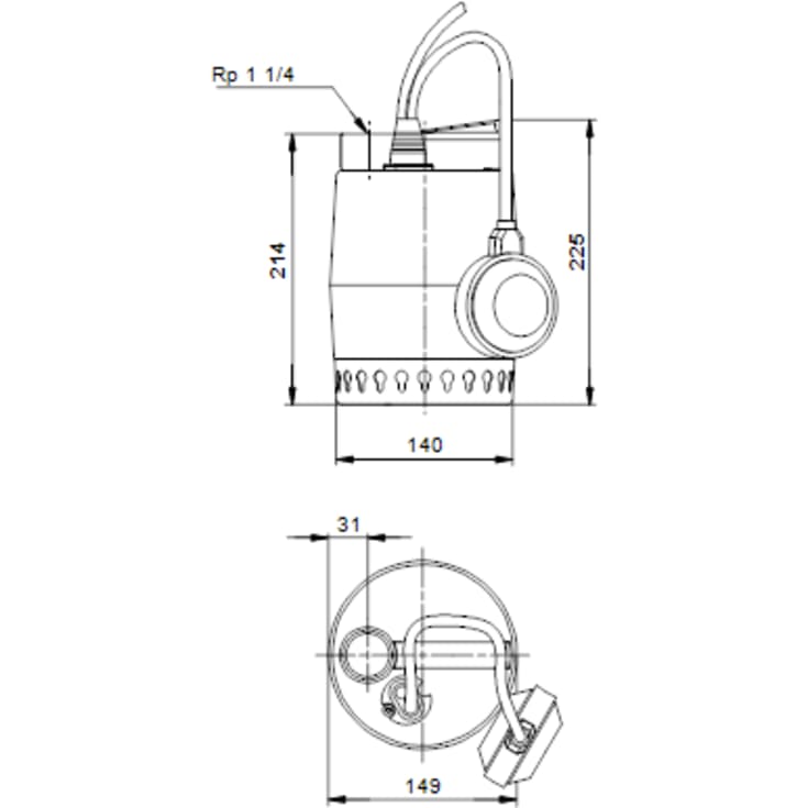 Grundfos KP150A-1 kælderpumpe, 5 meter kabel