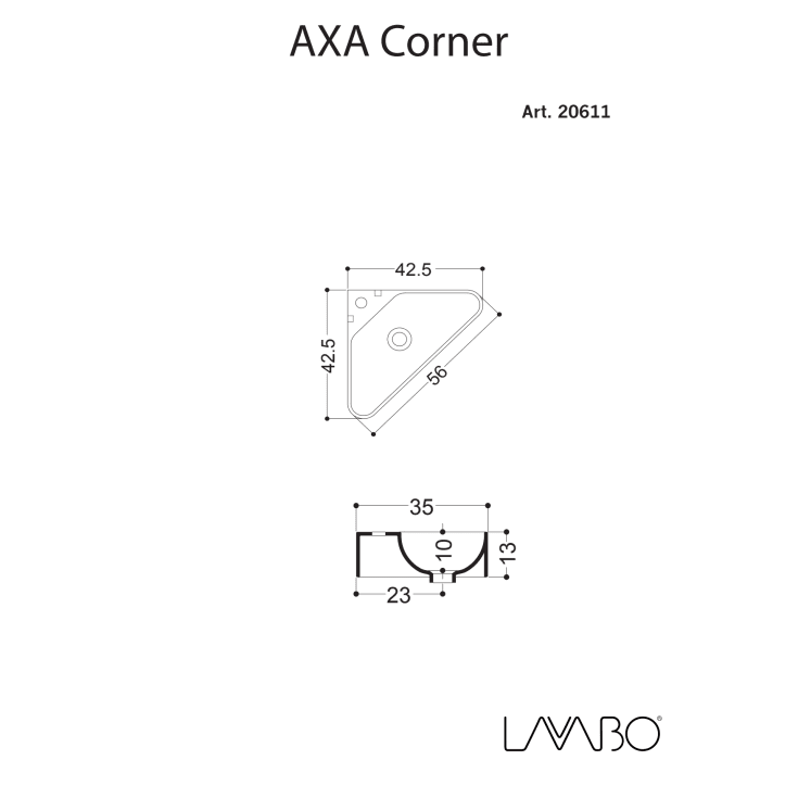 Lavabo Axa Corner tvättställ, 42,5x42,5 cm, vit