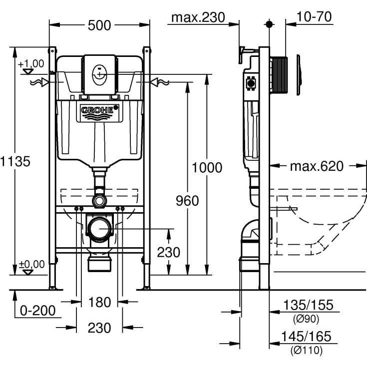Grohe Rapid SL 3i1 inbyggnadscistern, 113 cm, spolplatta, vit