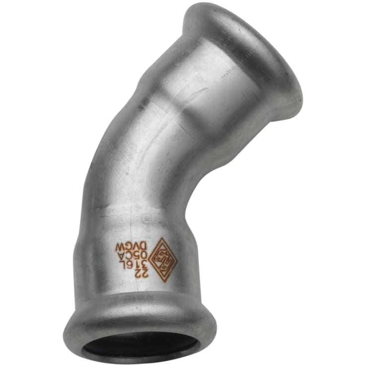 42 mm TURBO Inox bøjning 45G. muffe/muffe