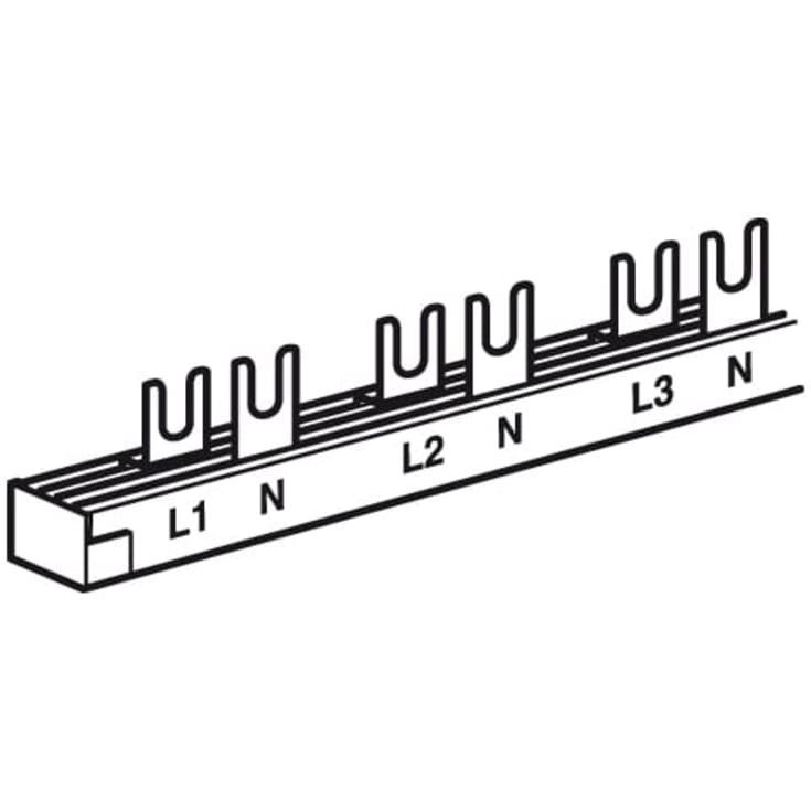 Gaffelsløjfeskinne 2P, 1 række, 12 (6) gafler L1+N, L2+N, L3+N