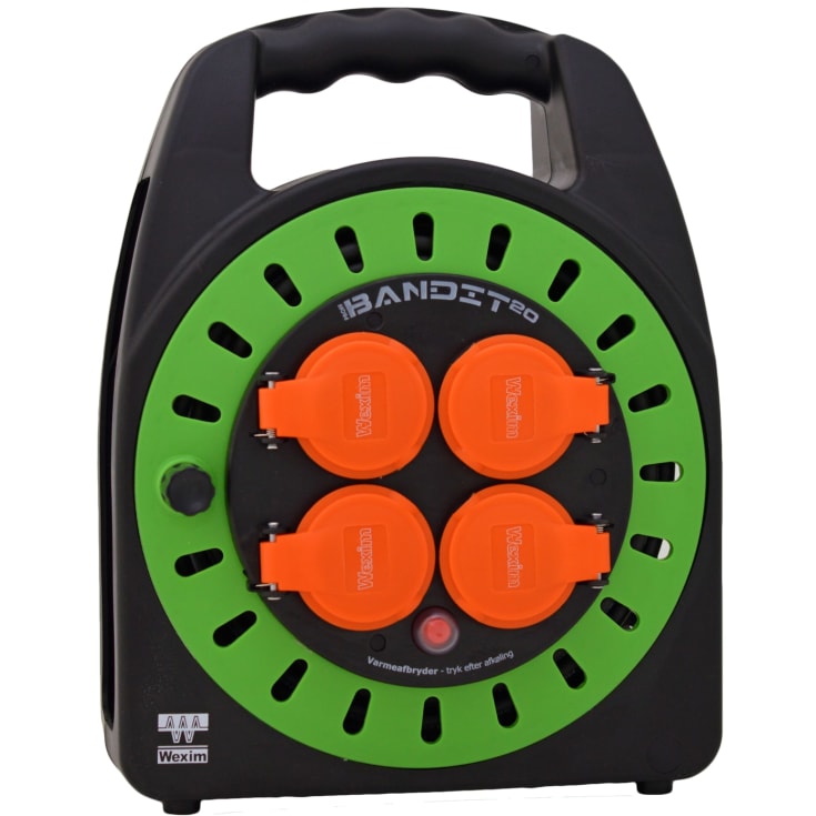 Wexim kabeltromle med 4 udtag, 3x1,0 mm², 20 meter