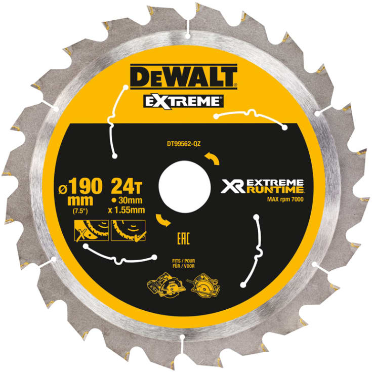 DeWalt Extreme sirkelsagklinge til akkusave, Ø190/30 mm, 24 tenner