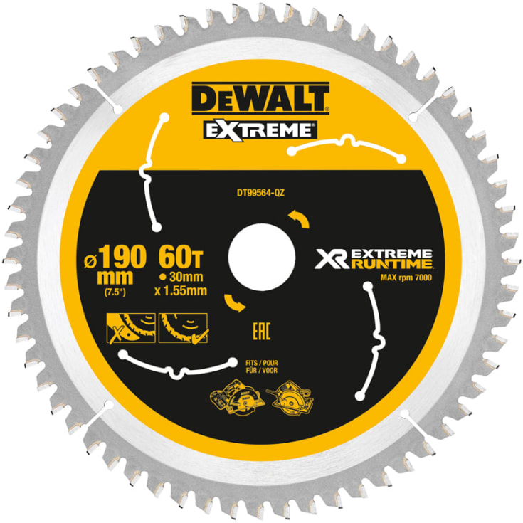 Dewalt Extreme rundsavklinge til akkusave, Ø190/30 mm, 60 td.