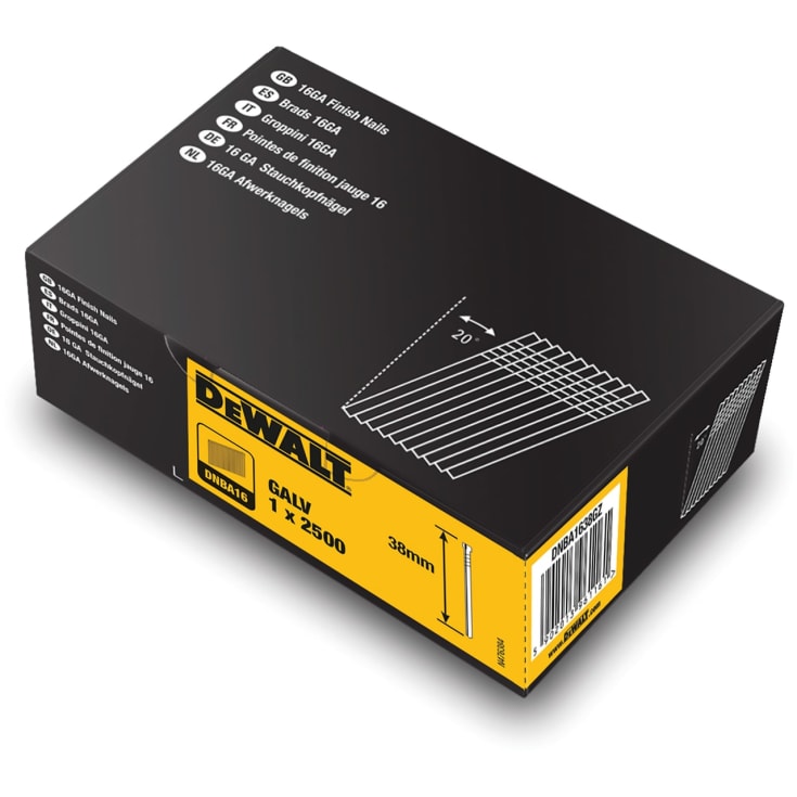 DeWalt 16Ga dyckert, galvaniserad, 38 mm, 2500 stk.