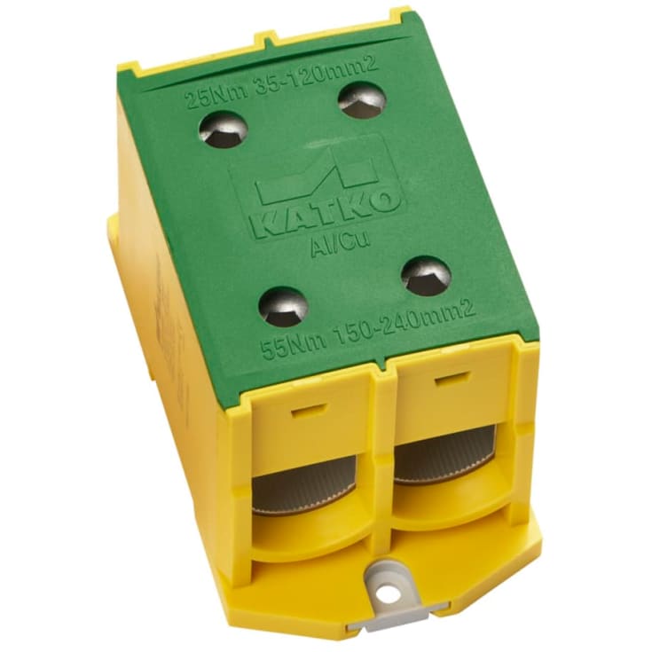 Katko Klemme AL/CU KL2x240PE, 2x35-240 mm², 630/850A, gul/grøn