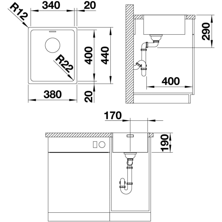 Blanco Andano 340-IF/N UXI køkkenvask, 38x44 cm, rustfrit stål
