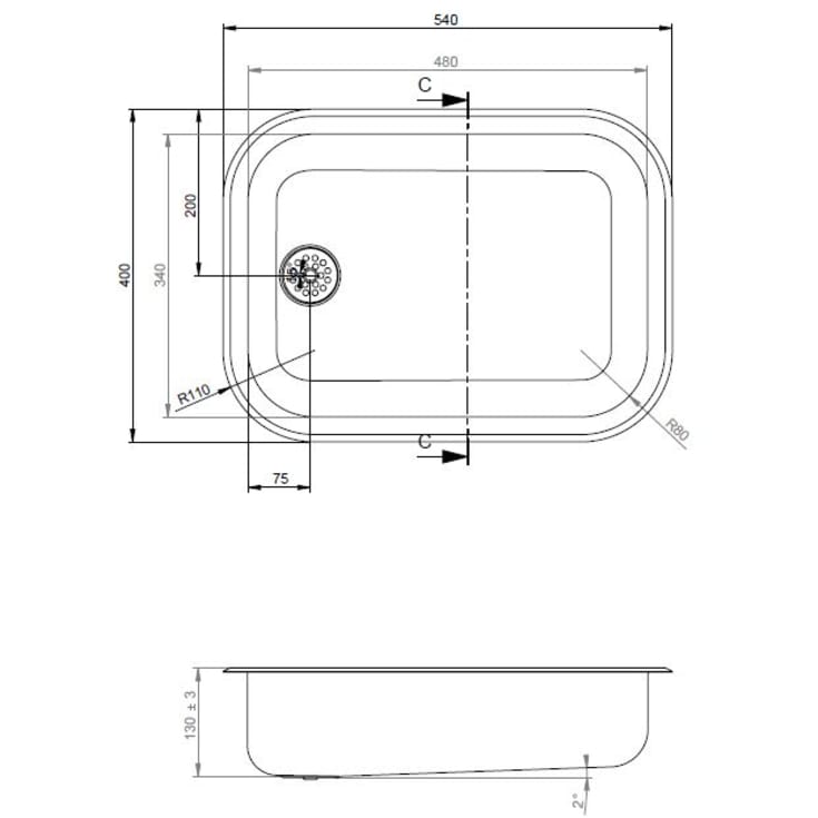 Intra BK480 køkkenvask, 54x40 cm, rustfrit stål