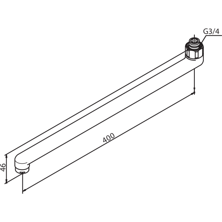 Damixa D-tud, svingbar, 400 mm, 3/4", krom