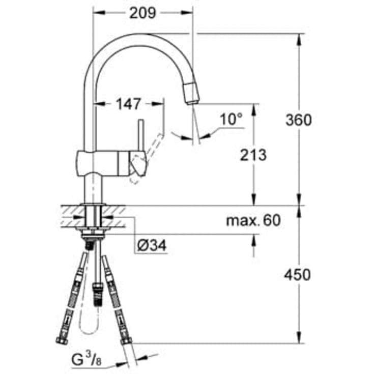 Grohe Minta kjøkkenarmatur, uttrekkbar tut, stål
