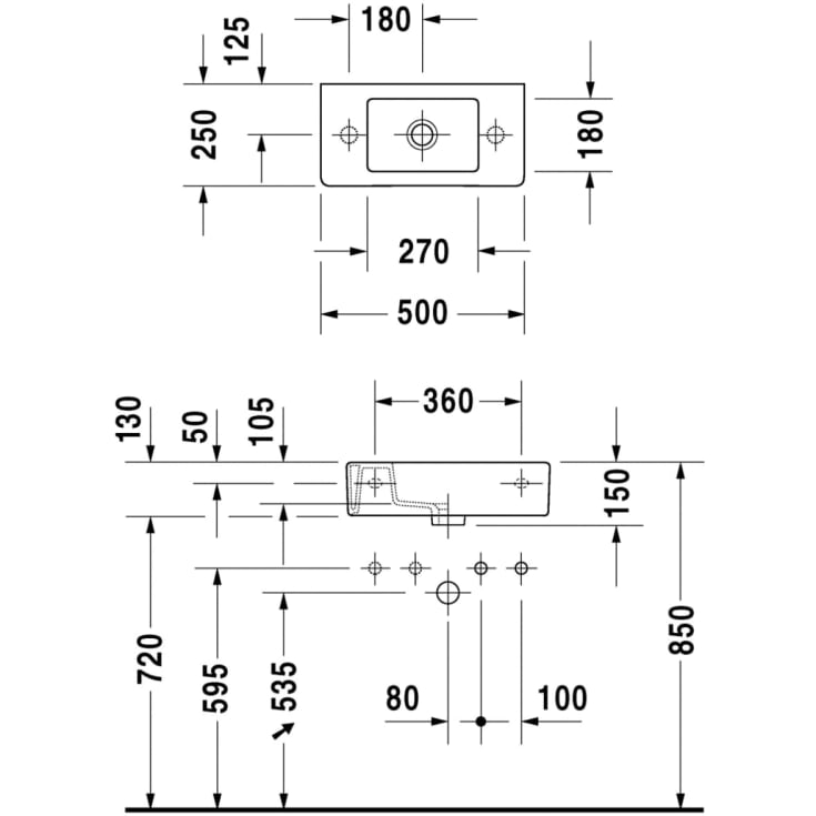 Duravit Vero håndvask, 50x25 cm, venstre, hvid