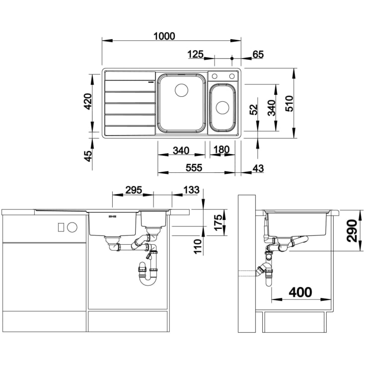 Blanco Axis III 6S-IF højre MXI køkkenvask, 100x51 cm, rustfrit stål