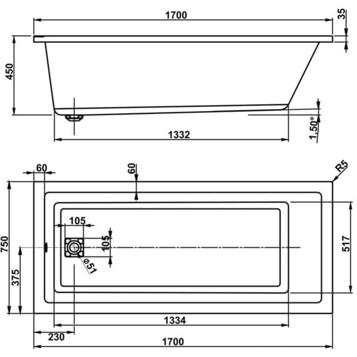 Royal Vigga 170x75cm spabad med C1 vandmassage system
