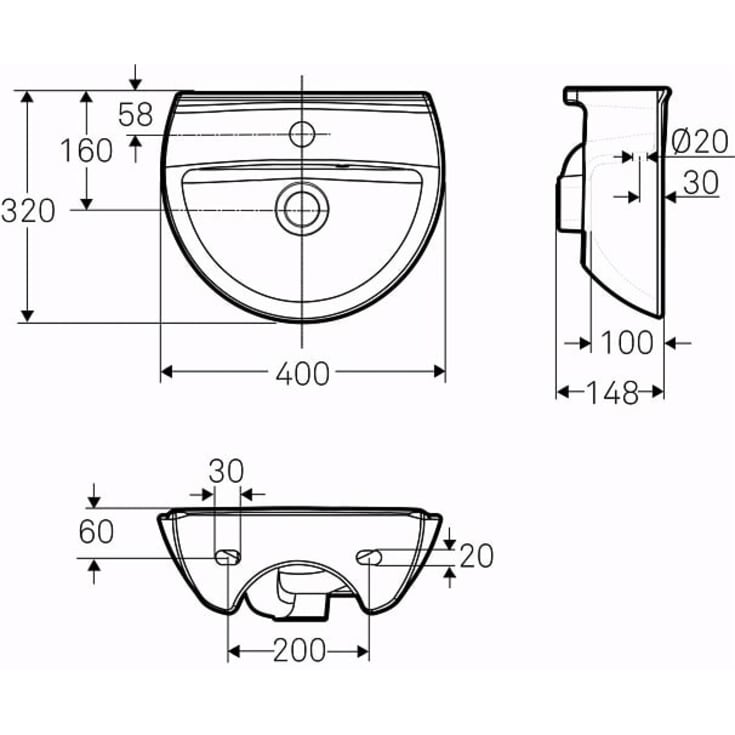 Ifö Spira håndvask, 40x32 cm, hvid