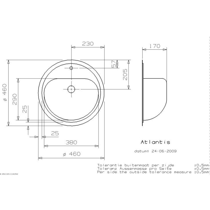Lavabo Atlantis servant, Ø46 cm, rustfri stål