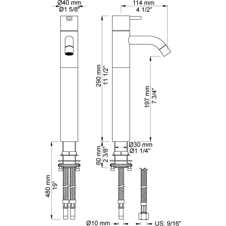 Vola HV1+170 håndvaskarmatur, krom