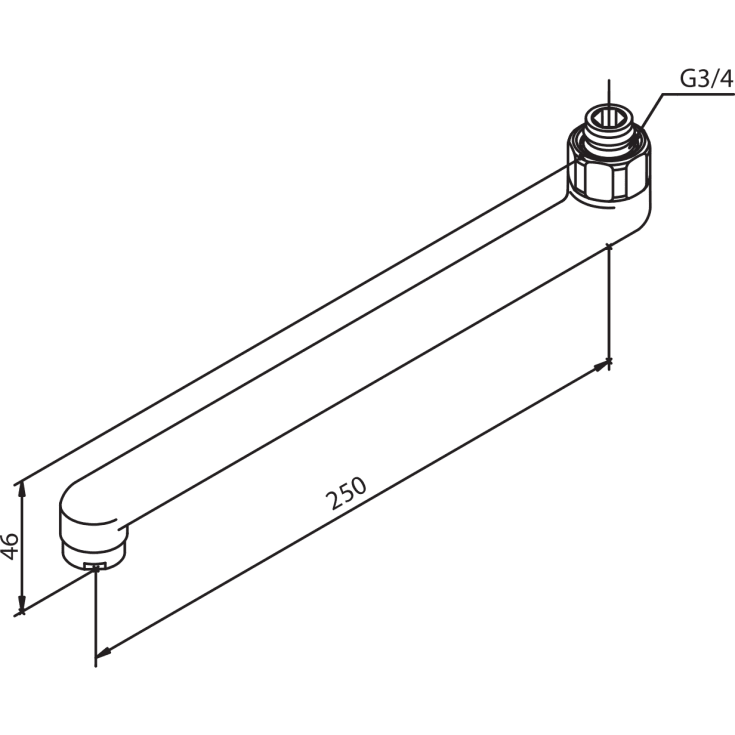 Damixa D-tut, svingbar, 250 mm, 3/4", krom