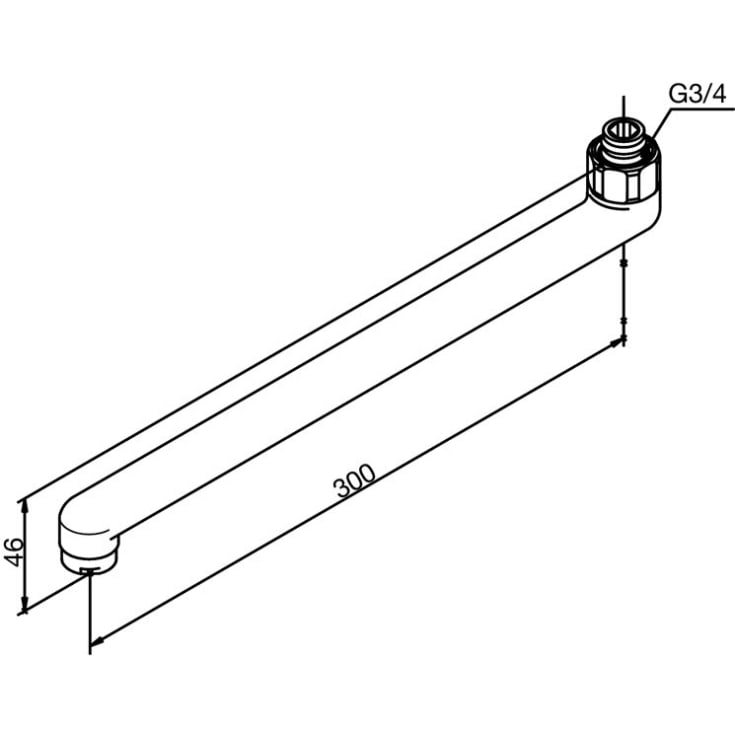 Damixa D-pip, svängbar, 250 mm, 3/4", krom