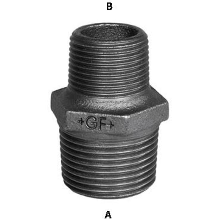 1/2" x 3/8" svart sexkantsnippel