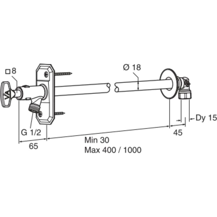 Gustavsberg udendørshane, maks 40 cm væg, rustfrit stål