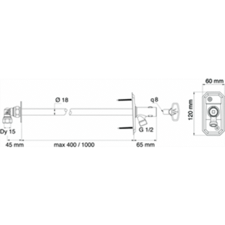 Gustavsberg udendørshane, maks 40 cm væg, rustfrit stål
