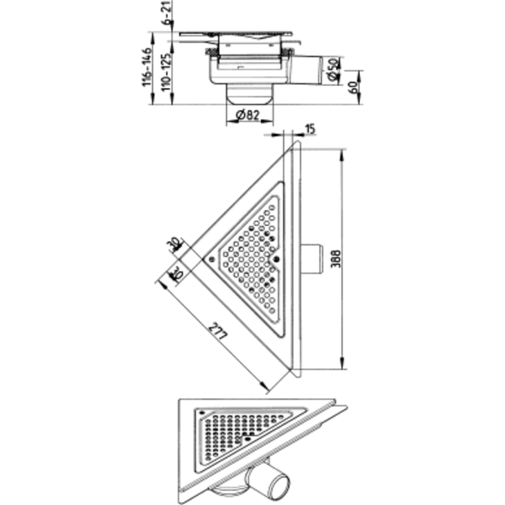Blucher hjørneafløb, til beton og flisegulv, Ø50mm