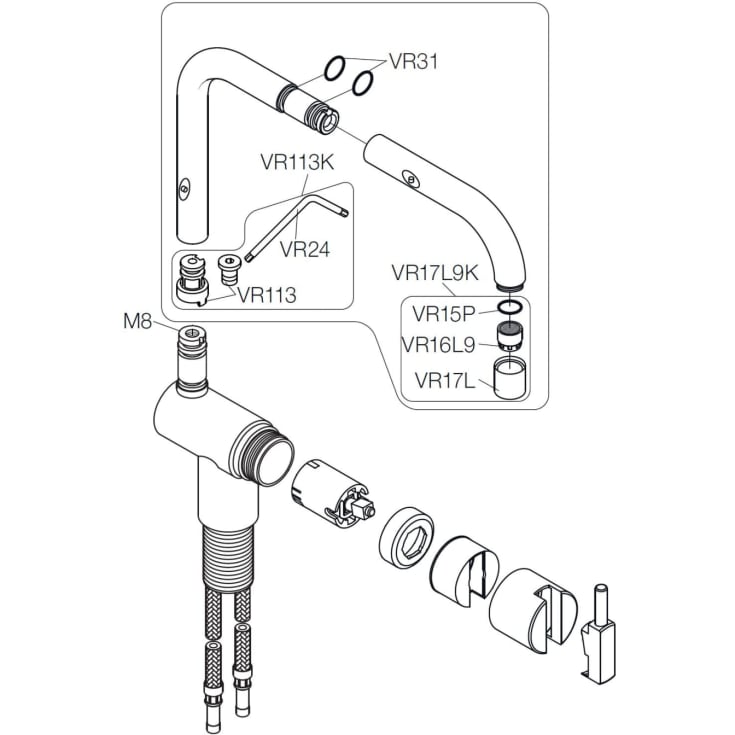 Vola KV1 komplet tud , krom (OBS t/armatur 1997-2012)