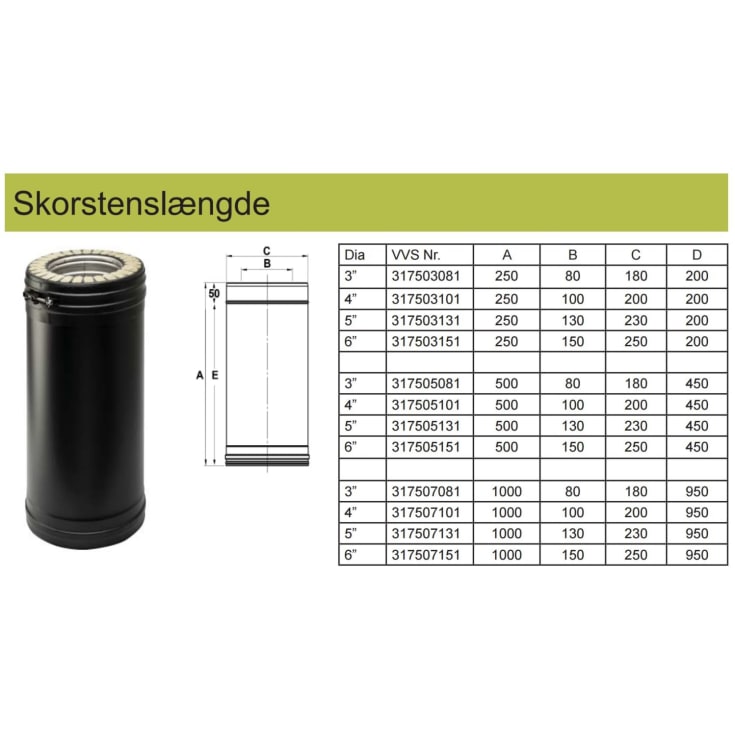 Metalbestos Wood 4"/100 mm skorstensrør, 1000 mm