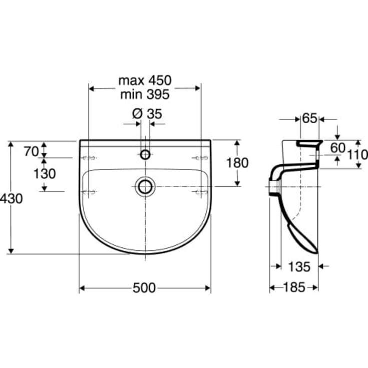 Ifö Cera håndvask, 50x43 cm, hvid