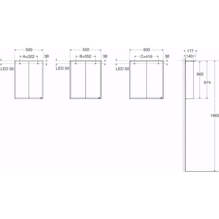 Ifö Option Bas spejlskab, 50x66,2 cm, hvid