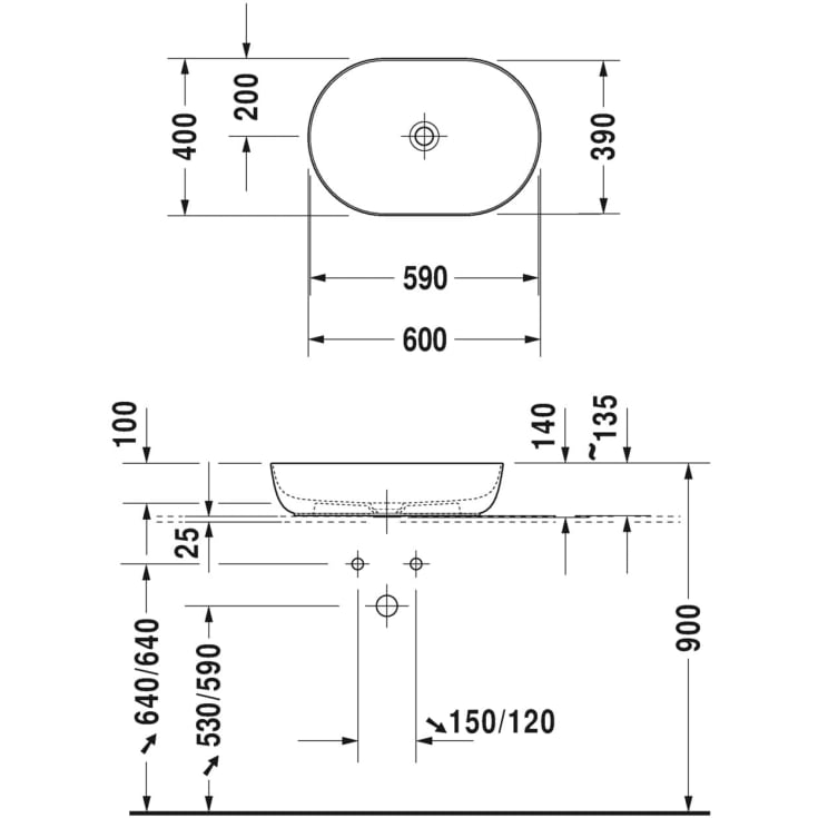 Duravit Luv toppmontert servant, 60x40 cm, med wondergliss, hvit