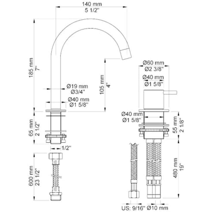 Vola 590G håndvaskarmatur, messing