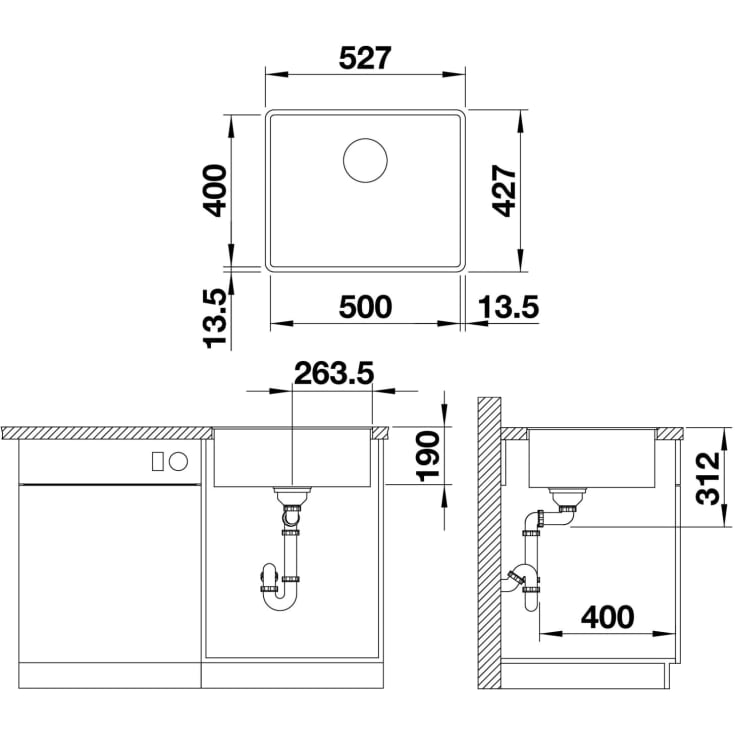 Blanco Subline 500-F UXI køkkenvask, 52,7x42,7 cm, sort