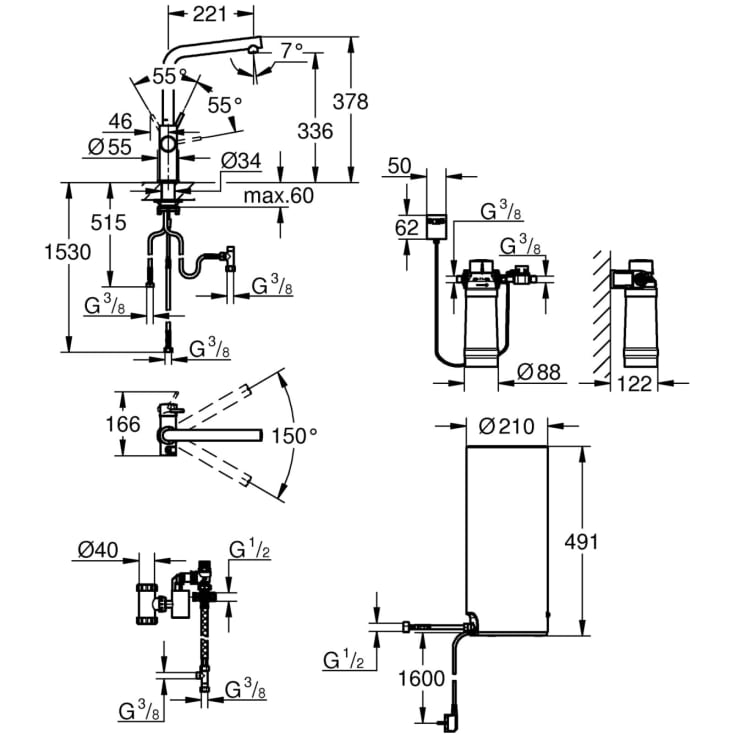 Grohe Red Duo L kjøkkenarmatur, kokende vann, stål