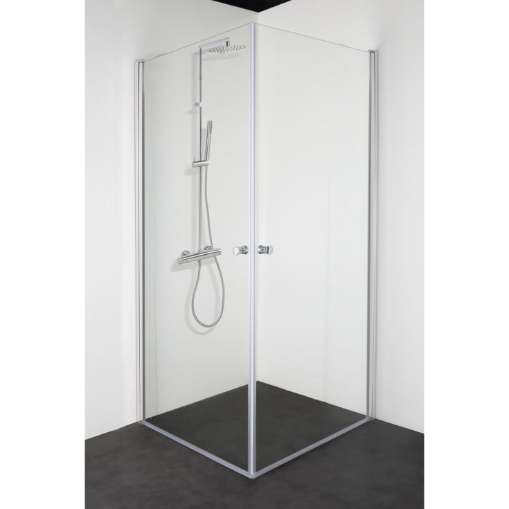 Cassøe Slim brusehjørne, 88,5x88,5 cm, klart glas, aluminium profil