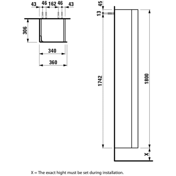 Laufen Ino højskab, 36x180 cm, højre, hvid