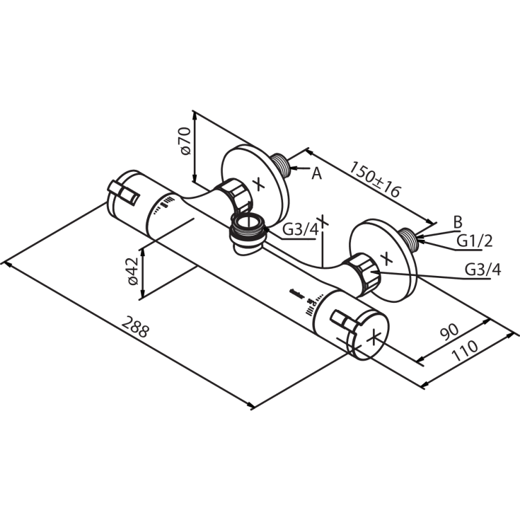 Damixa Thermixa Zero brusearmatur, krom