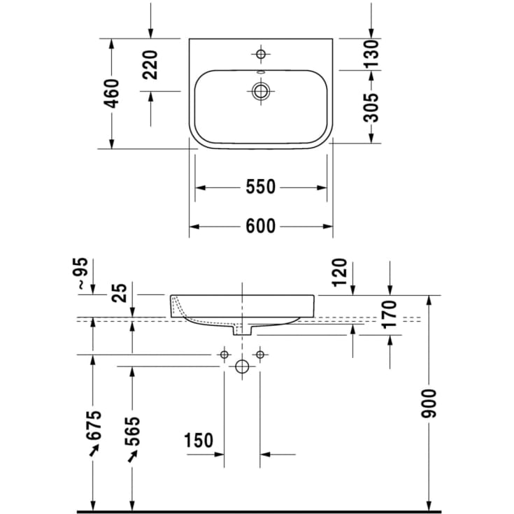 Duravit Happy D.2 håndvask, 60x46 cm, hvid