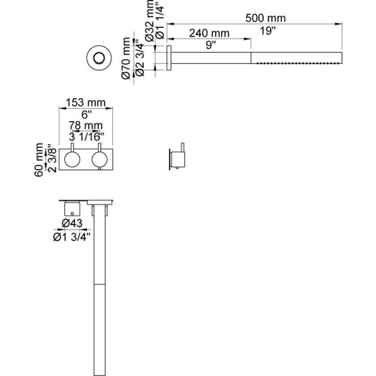 Vola 5282ST duschset, krom