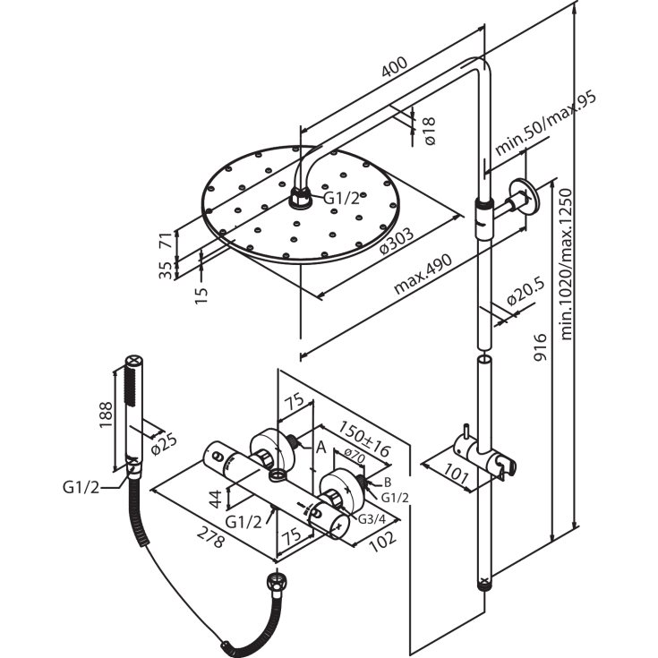 Damixa Arc Eliza brusesæt, krom