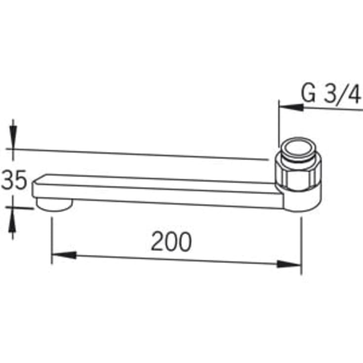 Oras D-tud, svingbar, 200 mm, 3/4", krom
