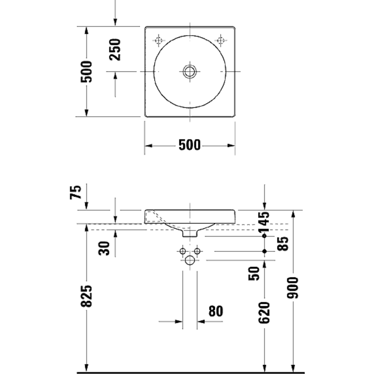 Duravit Architec toppmontert servant, 50x50 cm, hvit