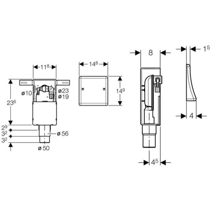 Geberit køkkenvandlås til vaskemaskine, Ø50 mm, rustfri afdækning