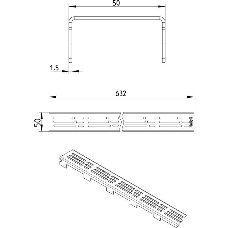 Blücher Waterline Detroit rist, 700 mm, rustfrit stål