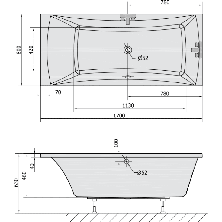 Royal Lotte C1 spabad, 170x80 cm, hvid